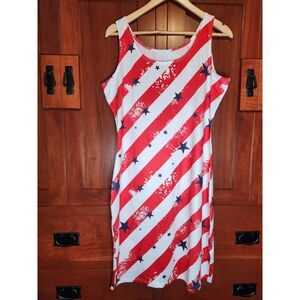 Patriotic Bodycon Sleeveless Dress Red & White Stripes w/ Blue Stars Size XL